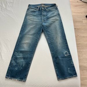 Chimala Jeans, cropped selvedge wide leg jeans